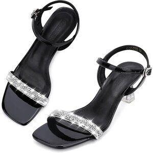 🆕Women's Black Rhinestone Kitten Heels Wedding Pumps Formal Comfortable Shoes